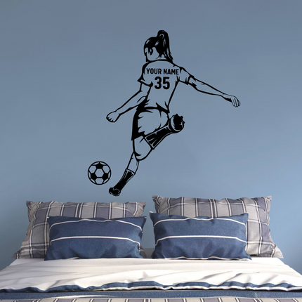 Girl Power Kick Pose – Personalized Soccer Wall Decal