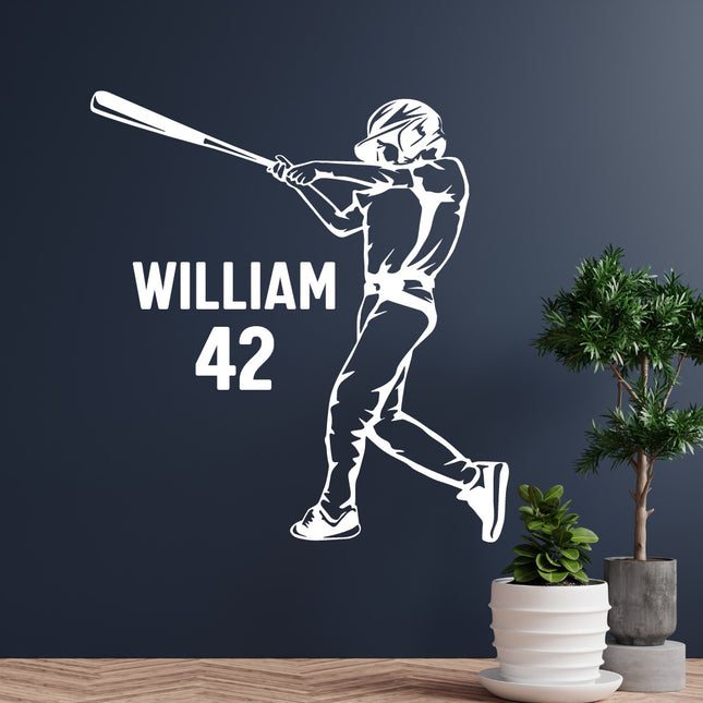 Batter Swing Pose - Personalized Baseball Wall Decal