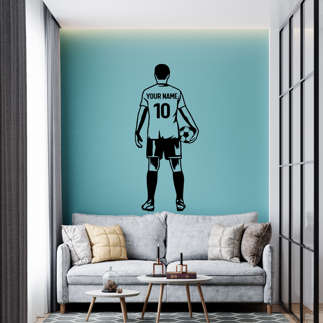 Back View Holding Ball – Personalized Soccer Wall Decal