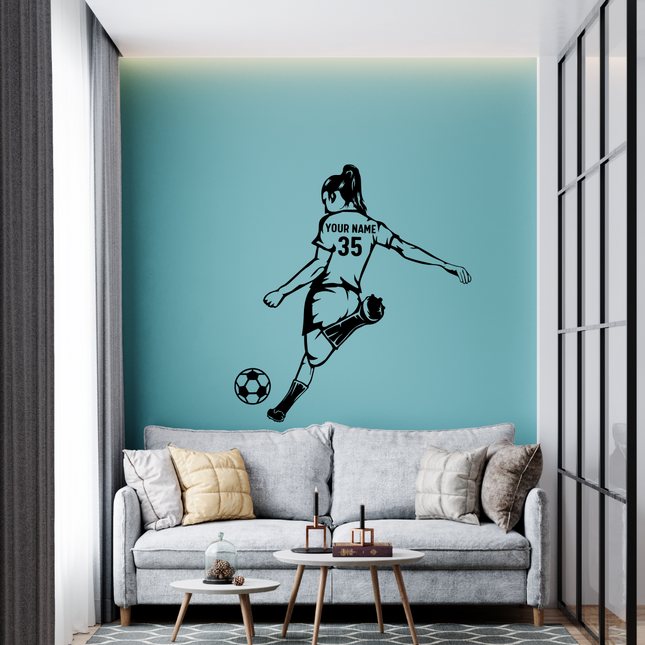 Girl Power Kick Pose – Personalized Soccer Wall Decal