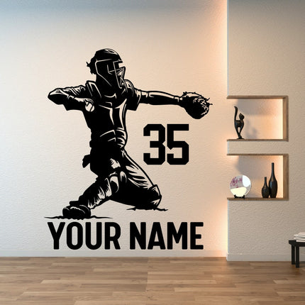 Catcher Throw Pose - Personalized Baseball Wall Decal