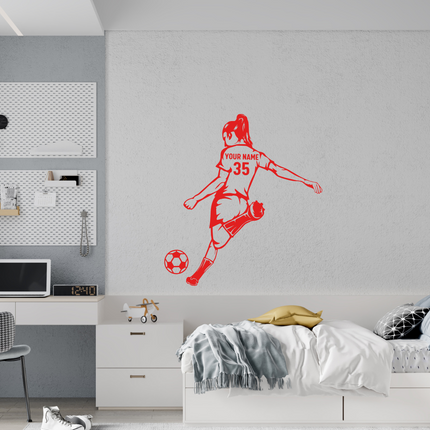 Girl Power Kick Pose – Personalized Soccer Wall Decal