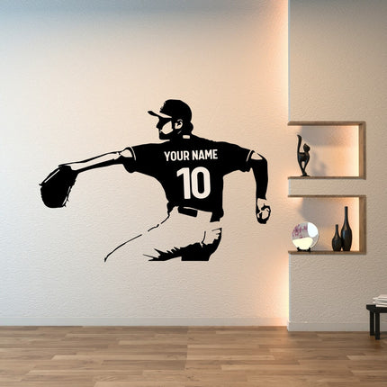 Pitcher Throw Pose – Personalized Baseball Wall Decal