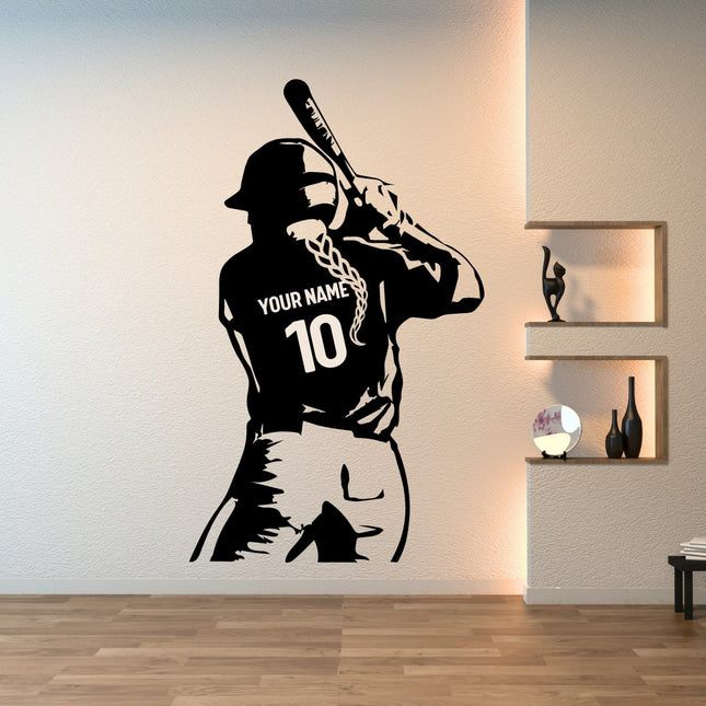 Batter Back View (Girl) – Personalized Baseball Wall Decal