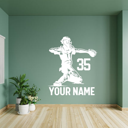 Catcher Throw Pose - Personalized Baseball Wall Decal