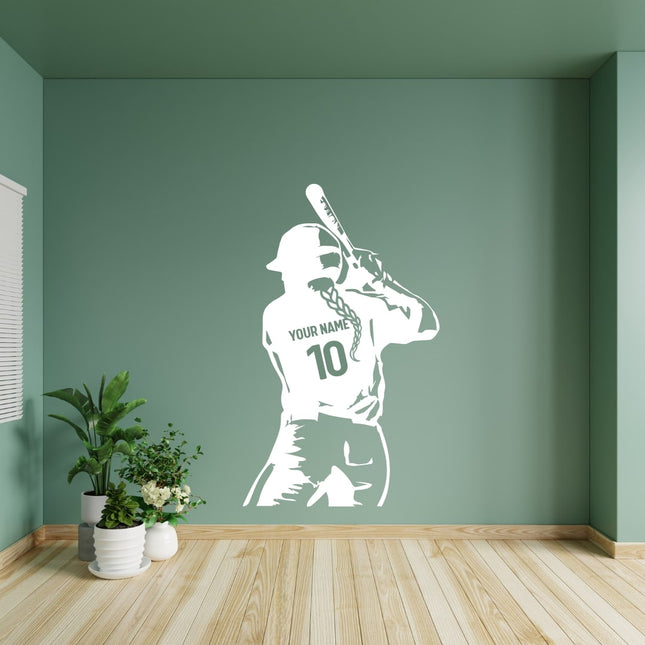 Batter Back View (Girl) – Personalized Baseball Wall Decal