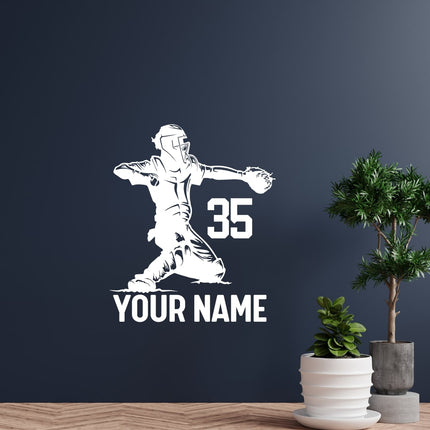 Catcher Throw Pose - Personalized Baseball Wall Decal