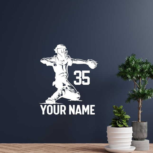 Catcher Throw Pose - Personalized Baseball Wall Decal
