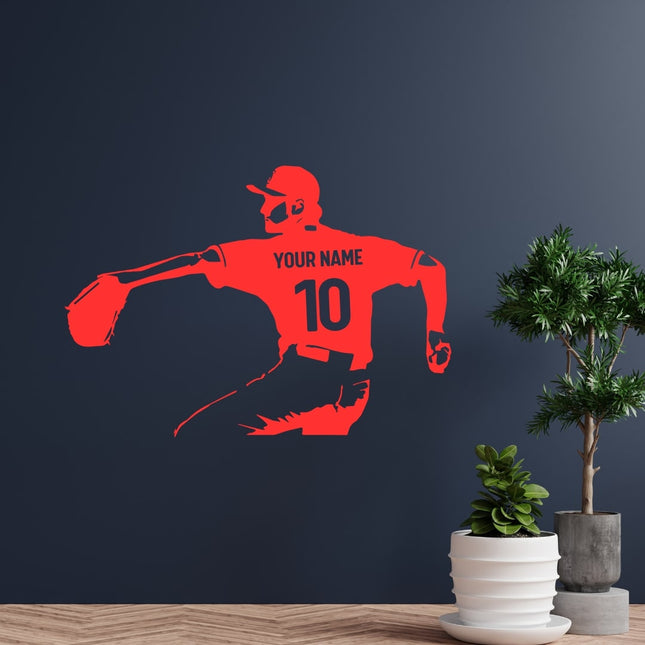 Pitcher Throw Pose – Personalized Baseball Wall Decal