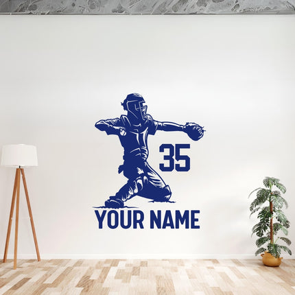 Catcher Throw Pose - Personalized Baseball Wall Decal