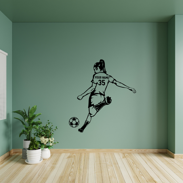 Girl Power Kick Pose – Personalized Soccer Wall Decal