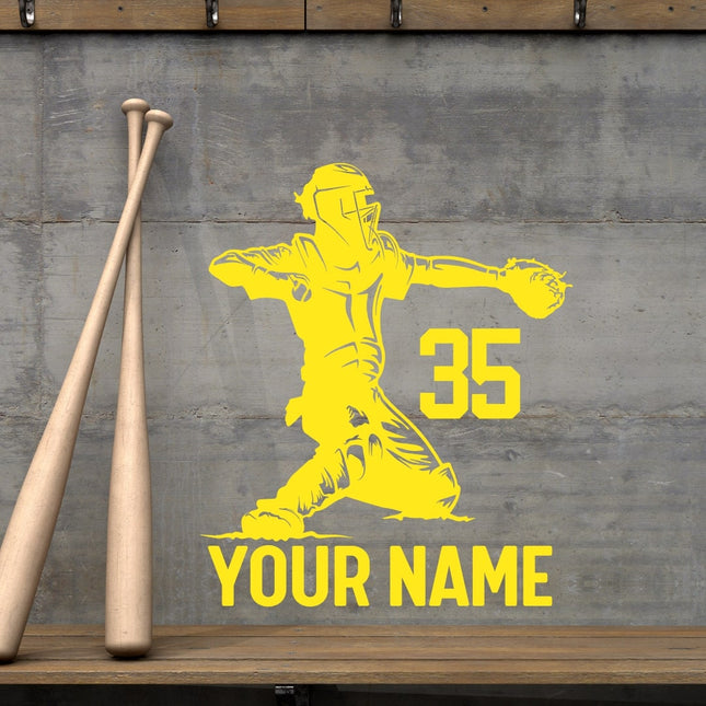 Catcher Throw Pose - Personalized Baseball Wall Decal