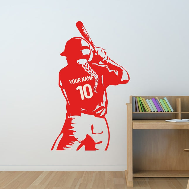 Batter Back View (Girl) – Personalized Baseball Wall Decal