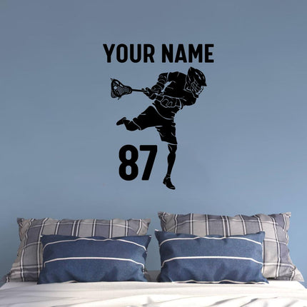 Custom Lacrosse Player Action Wall Decal – Add Name & Number