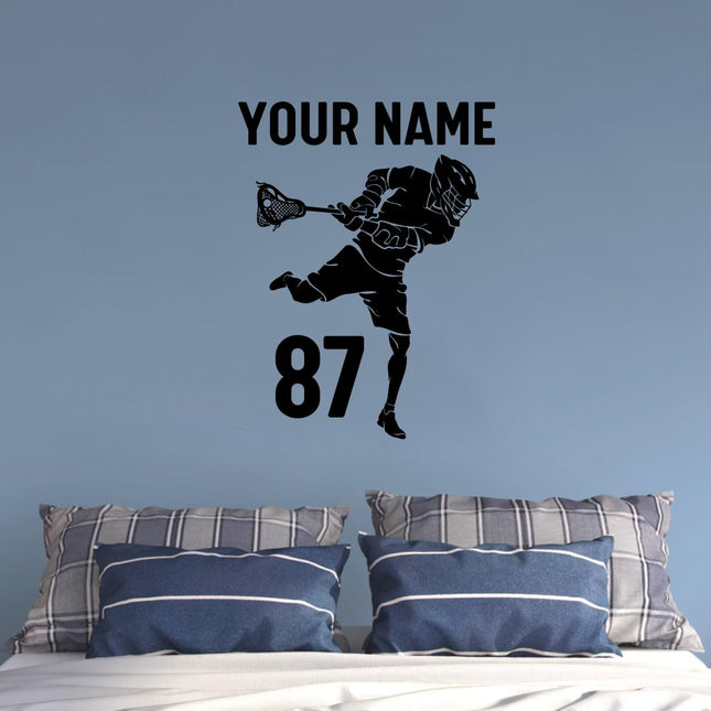 Custom Lacrosse Player Action Wall Decal – Add Name & Number