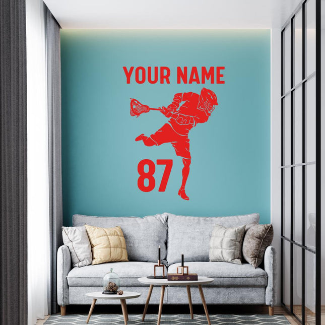 Custom Lacrosse Player Action Wall Decal – Add Name & Number