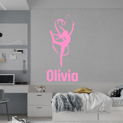 Ribbon Gymnast Silhouette Wall Sticker with name