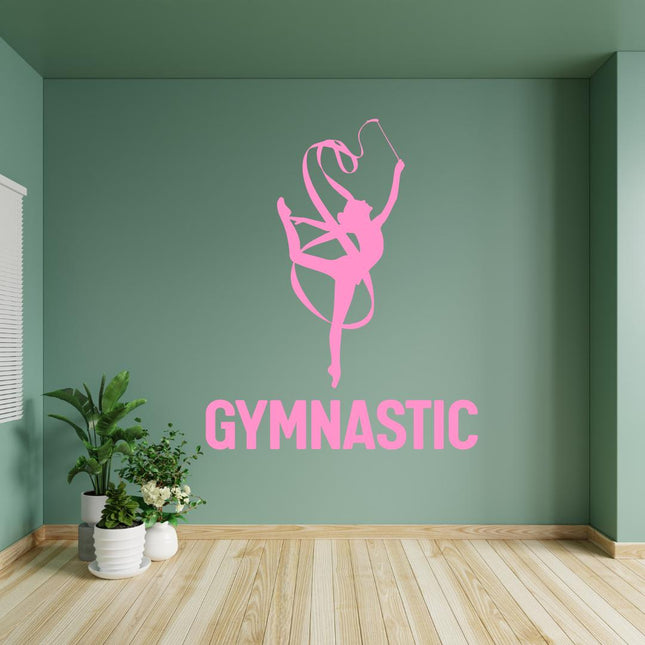 Ribbon Gymnast Silhouette Wall Sticker with name