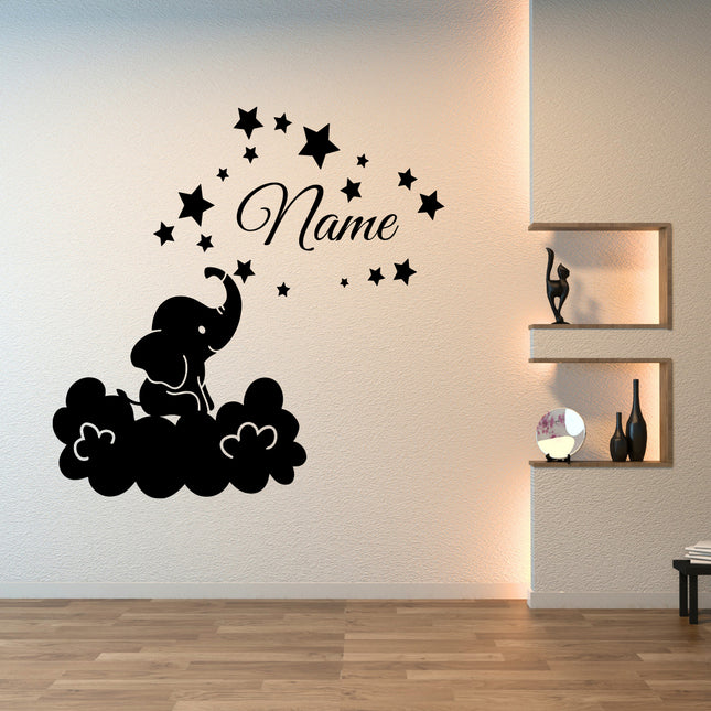 Elephant & Star Name - Personalised Kids Name Wall Decal