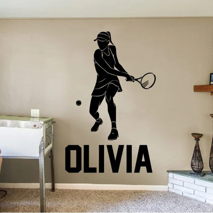 Girl Tennis Player Wall Decal – with Name