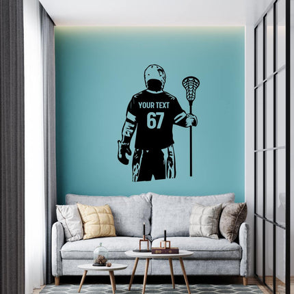 Personalized Lacrosse Wall Decal – Back View with Name & Number